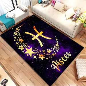 Golden Pisces symbol with floral and star accents. Printed pattern home carpet, suitable for living room, bedroom, kitchen mat, home decoration, carpet, and also suitable as a holiday gift for