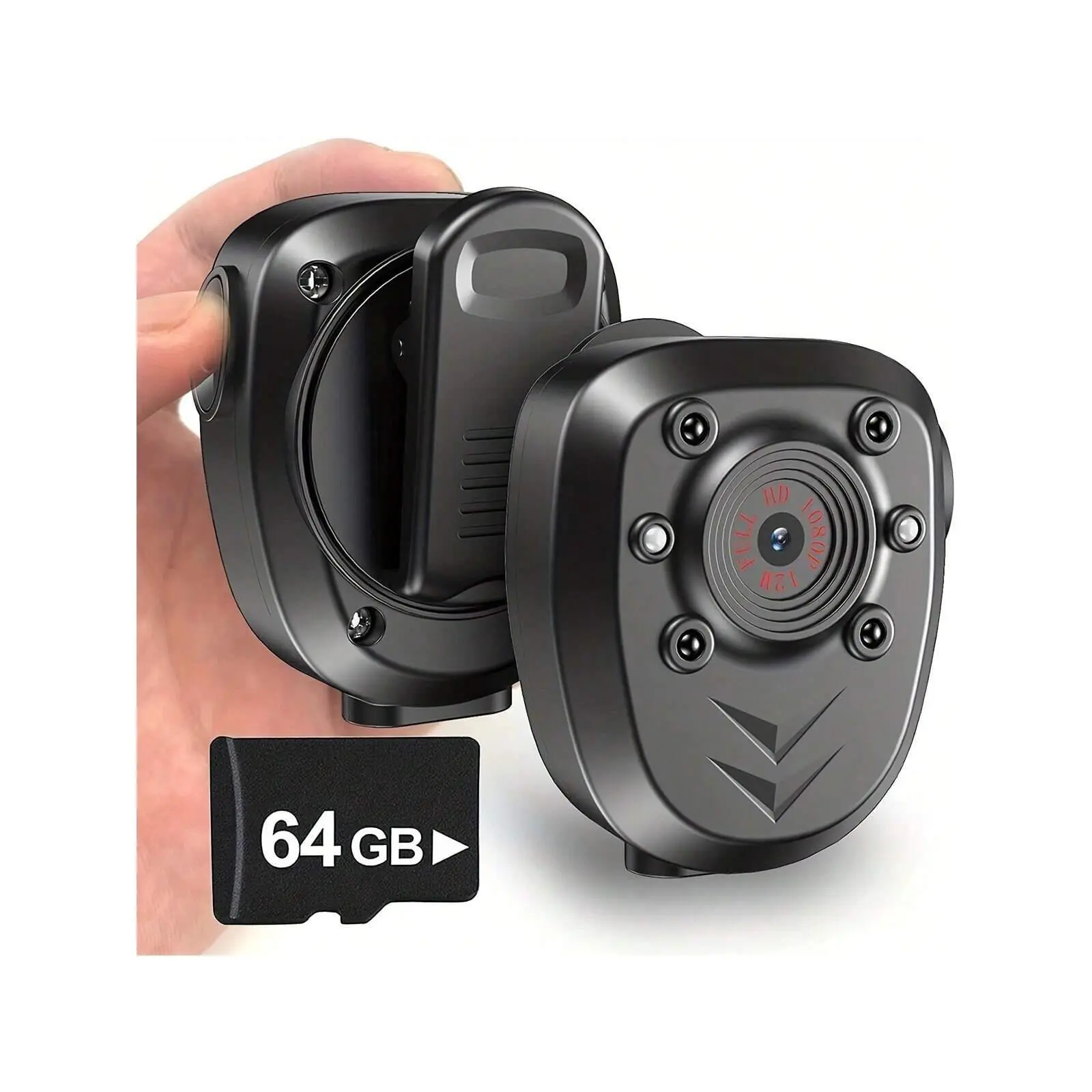 Mini Body Camera Video Recorder Built-In 64GB Memory Card With Night Vision IR & Loop Record HD 1080P, 4-6 Hour Battery Life Wearable Police Cam For Home, Outdoor, Law Enforcement, Security Guard