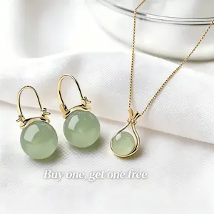 Buy 1 Get 2 Free Green Gemstone Jewelry Set, Gold Tone Pendant Necklace & Drop Earrings, Women’s Fashion Jewelry small