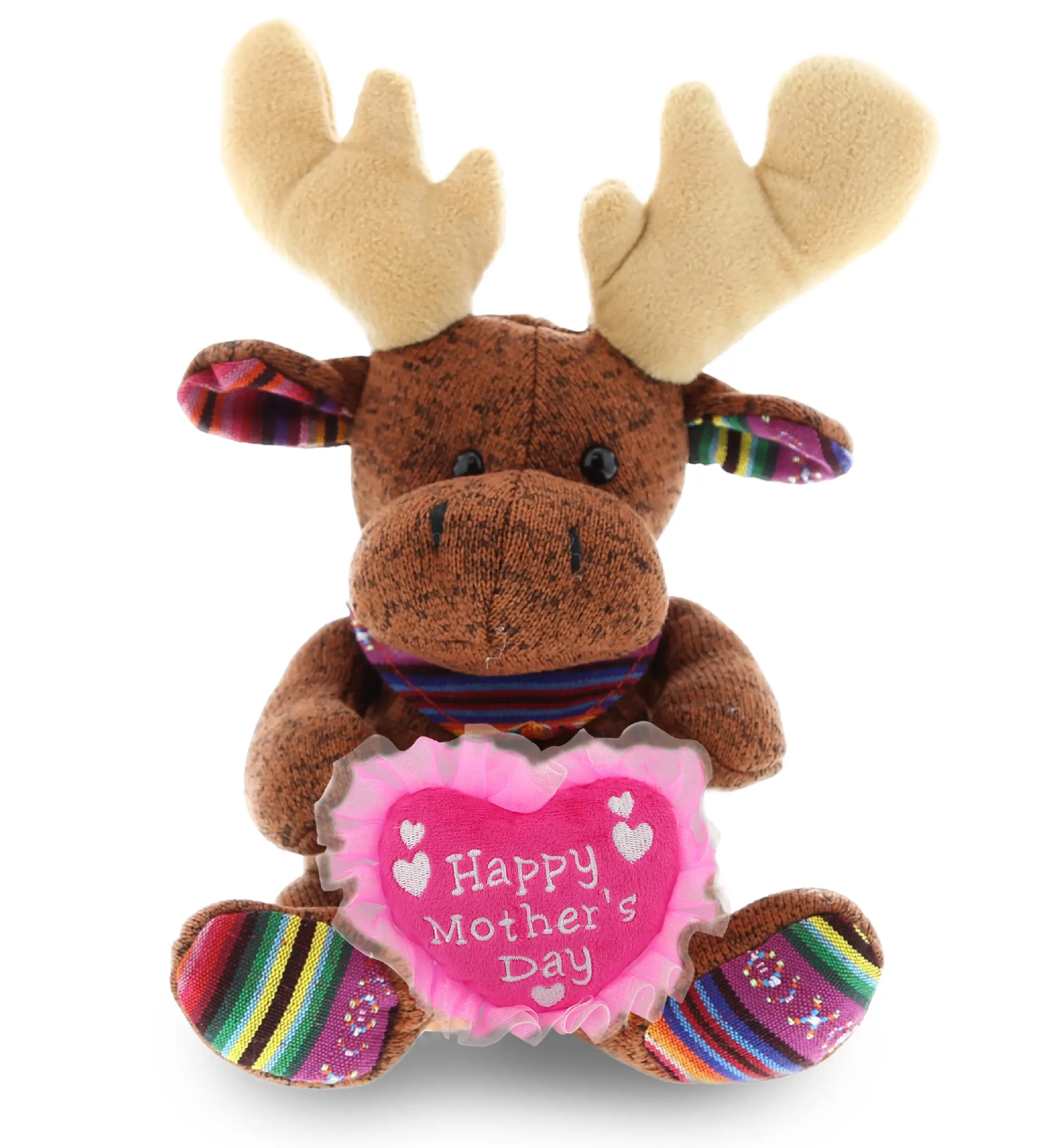 DOLLIBU Brown Polyester Plush Stuffed Moose Toy - 1 Unisex Cute Stuffed Animal with Embroidered Heart, Ideal Mother's Day Gift with Special Message, 1 Stuffed Moose Toy