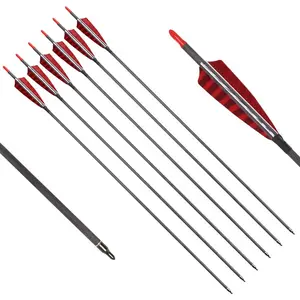 Elong 6/12PCS 30" Arrows for Compound Bows,Pure Carbon Hunting Arrows for Archery Spine 600/700 with 100 Grain Screw Tips,4" Turkey Feathers