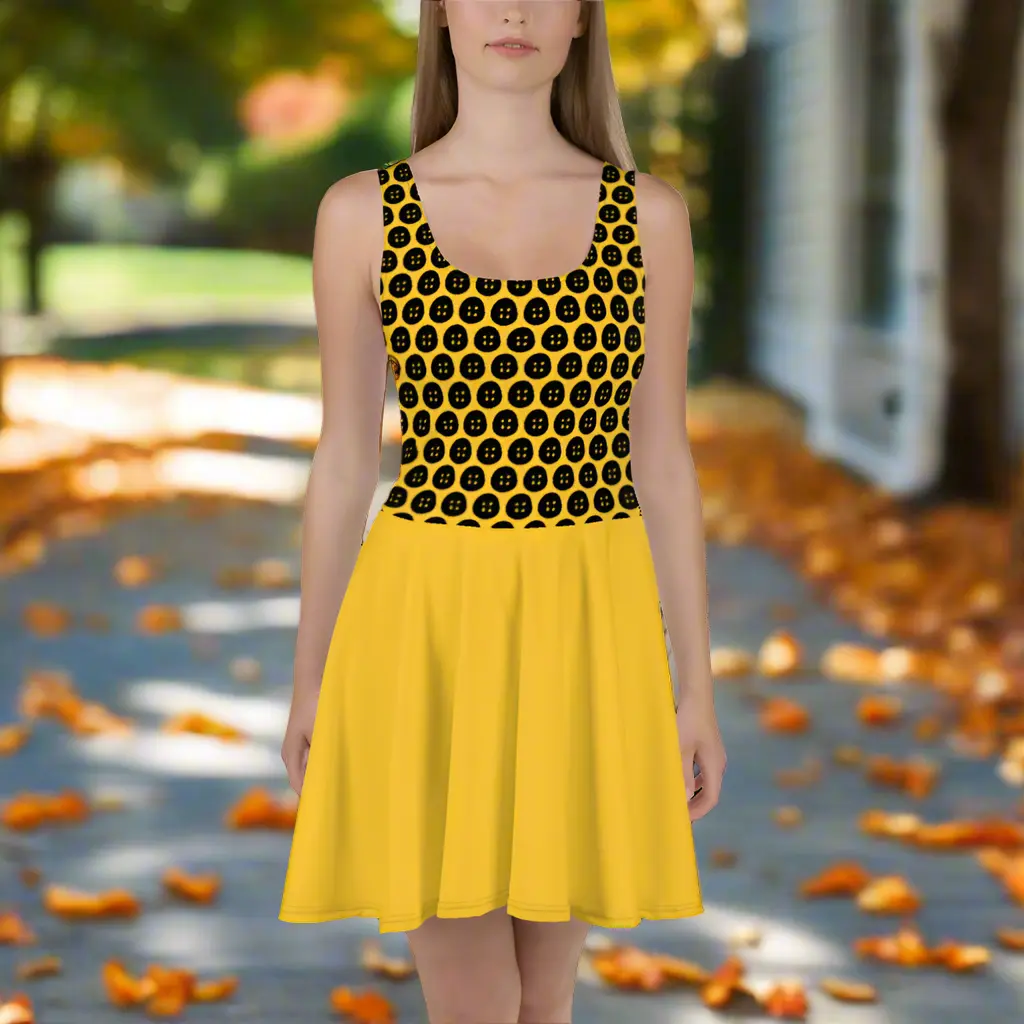 Women's Coraline Buttons Casual Cute Sleeveless Spandex-Blend Skater Dress