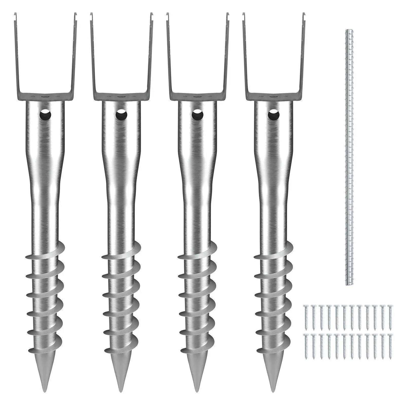 【SummerFinds】VEVOR No Dig Ground Anchor,  , 4 Pack 3.94 x 2.76 x 27.56 in DIY Screw in Post Stake, Includes 6 Lag Bolts & a Rebar, U-Shape Heavy Duty Steel Post Holder, Great for Mailbox Posts and Fence Posts