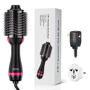 VEVOR Hair Blow Dryer Brush, 4 in 1 Ionic Hair Styler and Volumizer with Electroplated Titanium & 2.95" Ceramic Coating Oval Barrel, Dual Voltage 110V/240V Hot Air Styling Brush for Salon Home Travel