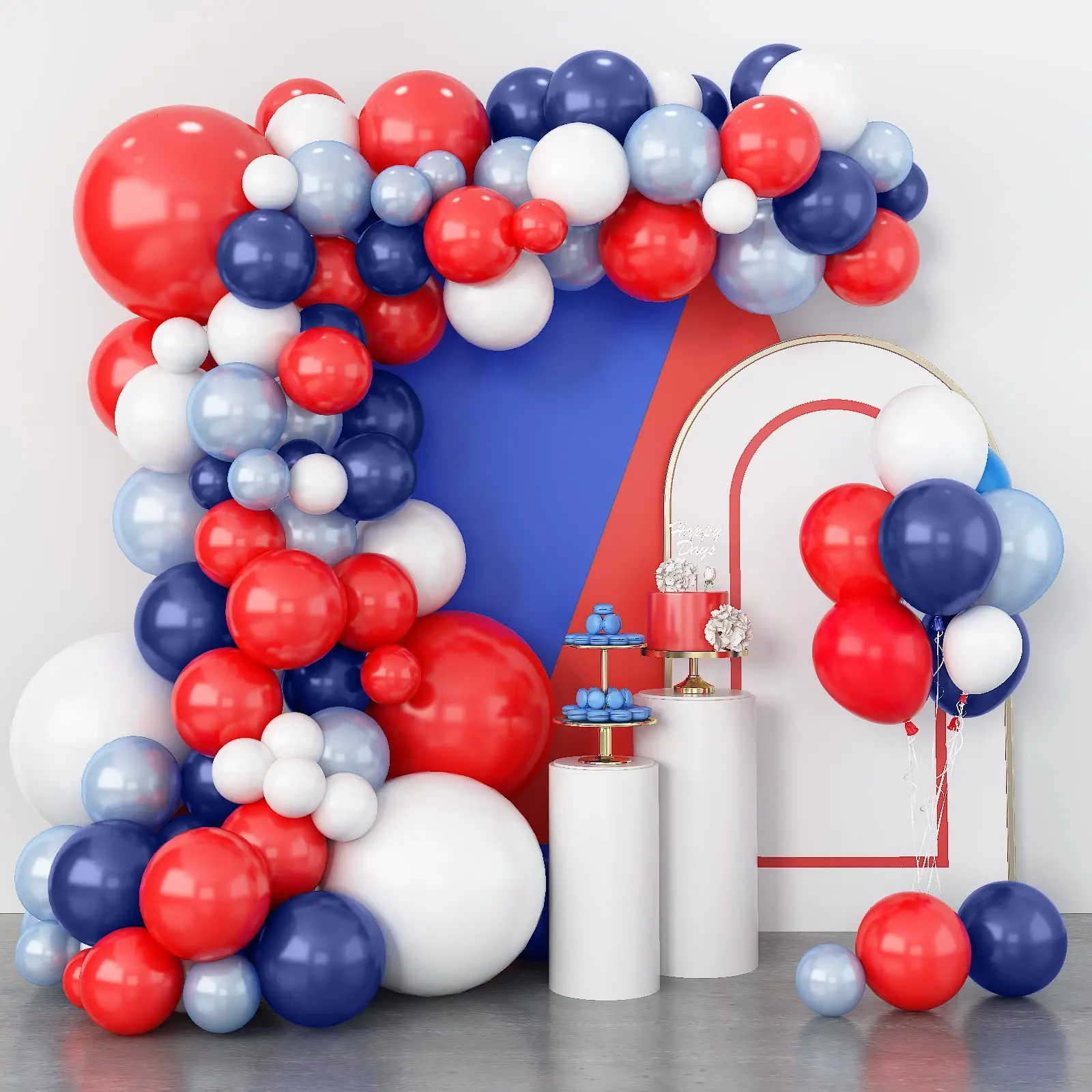 Red, White & Blue Balloon Arch Garland Perfect for Baseball, Nautical, Labor Day, 4th of July, Hero Birthdays & Sporting Event Decorations.
