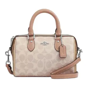 COACH Rowan 18 Detachable Logo Strap PVC Boston Bag For Women In Beige