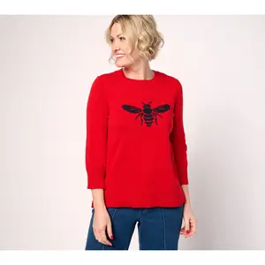 Joan Rivers Queen Bee 100% Cotton Crewneck Long Sleeve Sweater