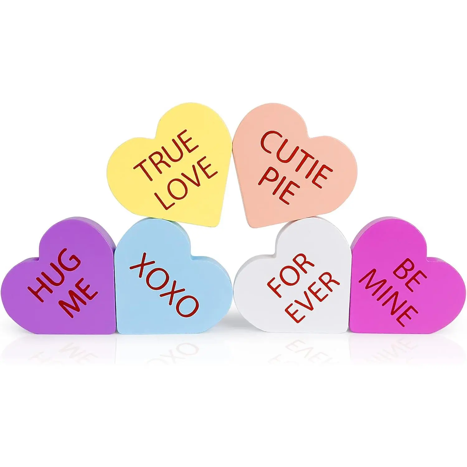 Valentines Day Decor, 6 PCS Double Printed Wood Heart Decor for Valentines Day Decorations, Valentines Decorations for The Home, Table, Tiered Tray, Mantel, Shelf, Office Decor