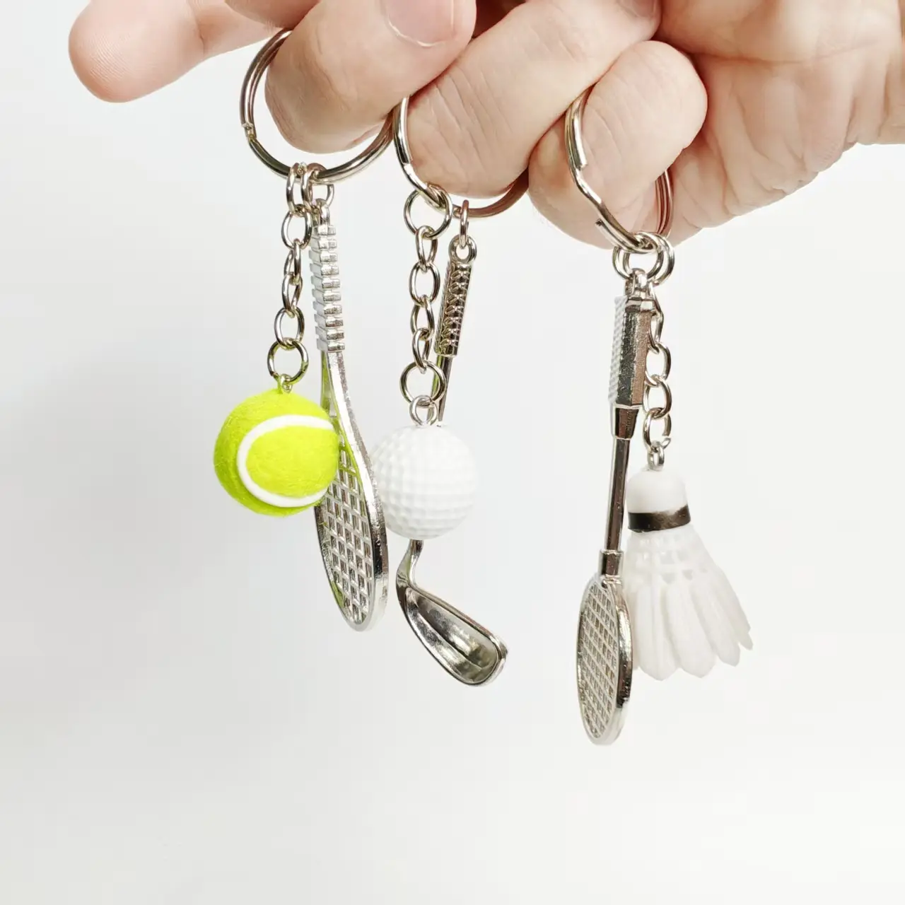 3Pcs Mini Sports Keychains, Badminton, Tennis & Golf Ball Charms, Cute Bag Pendants for Sports Fans & Gifts