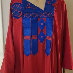 Luxury Senegalaise Dress - Casual Women's Dress with Blue Embroidery and Red Fabric, Featuring Unique Design Elements - Womenswear Comfort Summer