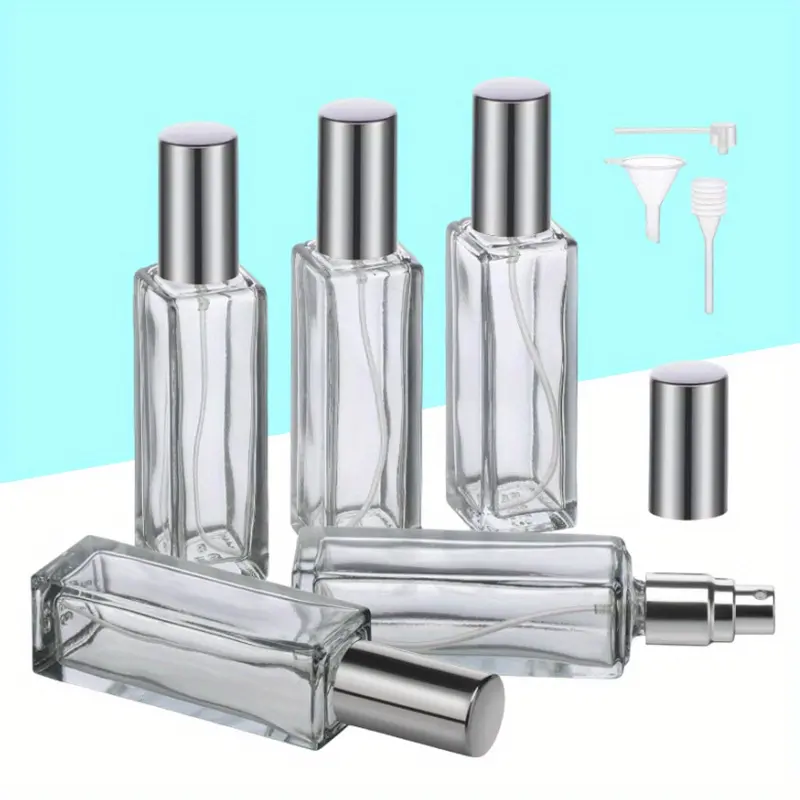 Unisex 5-Piece Travel Size Durable Glass Atomizer Set - 20ml Lightweight Cosmetic Perfume Refill Bottles with Fine Mist Nozzles, Mini Portable Daily Cologne Dispensers, Sports & Outdoor Toiletries Accessory