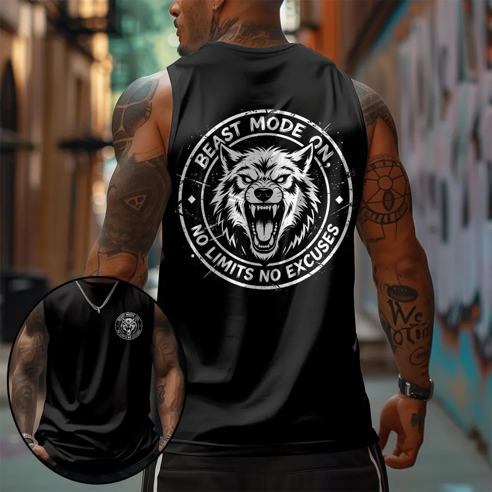 GYM Wolf Icon 90s Graphic Sleeveless Tank Tops Men Vest Streetwear Outfits Men Vacation Outfits Sleeveless Shirt