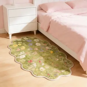 1pc Dopamine Flower Bay Window Plush Carpet, Soft Washable Rugs, Bedroom Decoration Bedside Carpet Living Room Sofa Rug Floral Area Rug Home Fluffy and Soft Balcony Washable Non-slip Floor Mat
