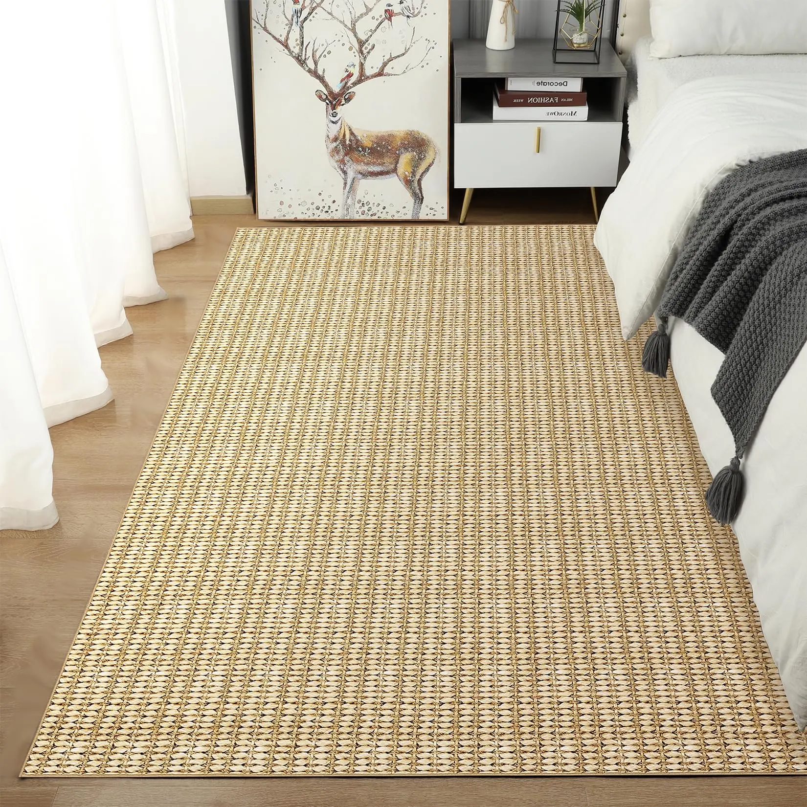 GARVEE Bedroom Modern Large Printed Area Rug Low Pile Stain Resistant Rug,Camel 10x13