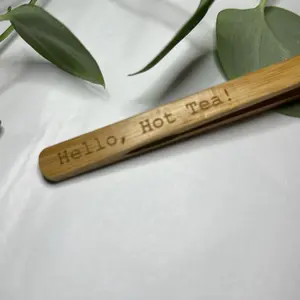 “Hot Tea” Wood engraved bamboo tongs