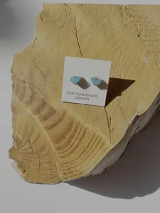 Small Turquoise Heart Earrings - Sterling Silver - Native Handmade - Dorothy Weha (artist)