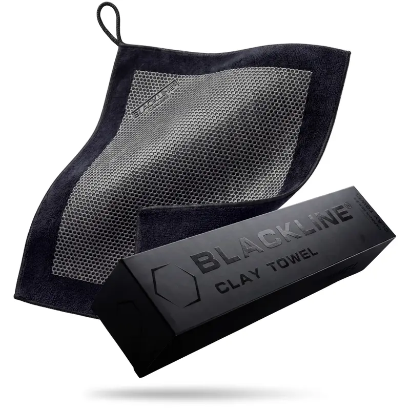 BLACKLINE Clay-Bar Effect Microfiber Car Towel - 12x12in Brushed Absorbent Detailing Cloth, Auto Accessory with Fine Polymer for Debris Lift, Tar & Sap Removal, 12in Coverage for Paint/Glass Decontamination, Wipes+Polish Edge