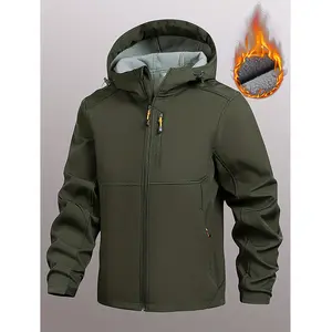 Men's Sports Casual Softshell Jacket with Hood - Fleece Lined Thickened Windproof Outdoor Coat for Men Suitable for Spring Autumn Winter Activities such as Hiking Camping Travel Work