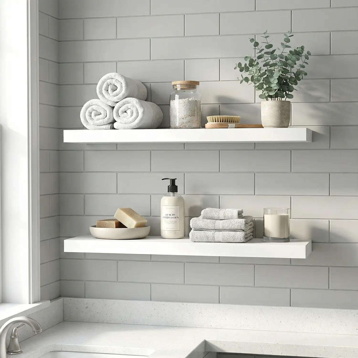Spaco 23.6" White Floating Shelves - Heavy-Duty Metal Shelves with Invisible Brackets, Anti-Sagging Design for Bathroom, Bedroom, Aesthetic Room Decor Organization