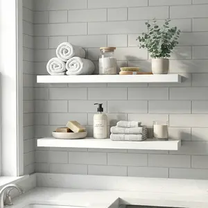 Spaco 23.6" White Floating Wall Shelves - Modern, Durable Heavy-Duty Metal Storage with Invisible Brackets, Anti-Sagging Design for Bathroom, Living Room Organization