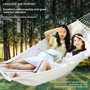 Hammock Outdoor Thickened Canvas Anti-Rollover Camping Courtyard Supplies Bent Rod Single/Double Hammock Swing