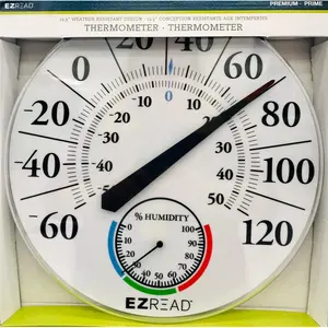 212 MAIN 12.5 in. Plastic EZ Read Dial Thermometer with Moisture Indicator, White, Wall Mount, Large Dial, Home