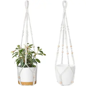 2 Pack 35 Inch Macrame  Hanger () Indoor Hanging Planter Basket with  Beads Decorative Flower Pot Holder for Indoor Outdoor Boho  Decor