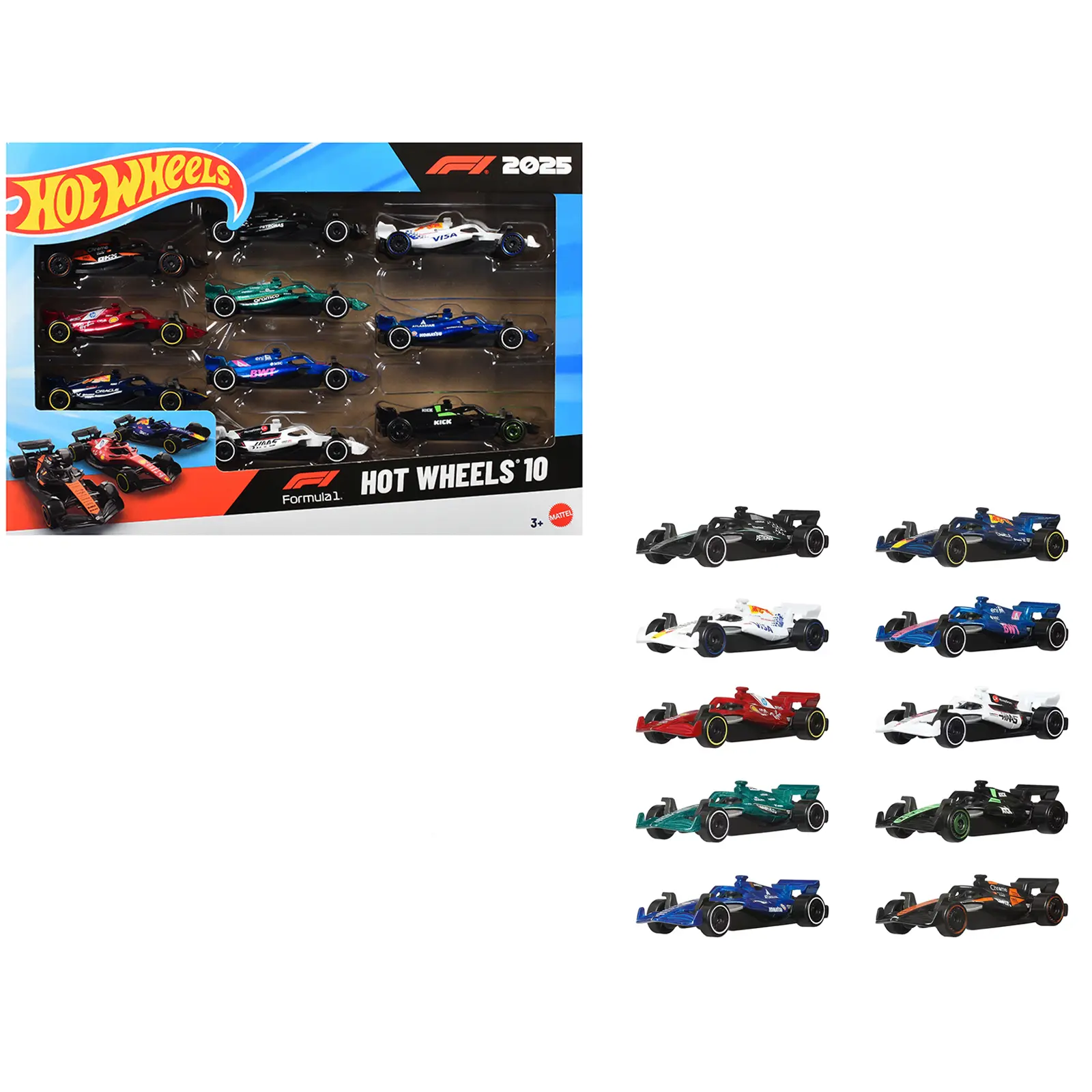 2025 Formula 1 World Championship 10 piece Set Diecast Model Cars by Hot Wheels