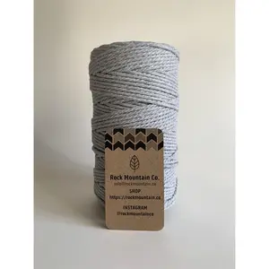 3mm 3 Ply Macrame Cord 3 Strand Twisted Cotton Craft Rope - Light Gray Fiber Art String
