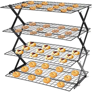 Cooling Racks for Cooking and Baking,2/3/4-Tier Upgraded Collapsible Cooling Rack,Adjustable 3 Setting Stackable Design,Nonstick Wire Rack for Baking,Roasting,Drying,Cookie,Cake,Muffins,Space Saving