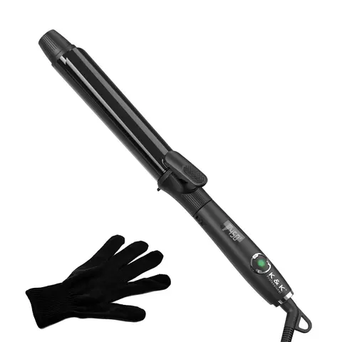 K&K 1.25 Inch Heated Curling Iron with Clipped Tourmaline Thermal Ceramic Barrel, Professional Hair Curls Curlers & Straighteners, 450°F Max Temp, Dual Voltage for Travel, 60-Min Auto Shut Off, Fits Different Hairstyles