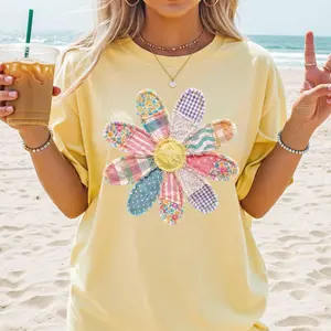 Comfort Colors Faux Patchwork Daisy TShirt, Summer Tee, Cottagecore Floral Graphic Tee, Floral Tshirt, Gift for Her