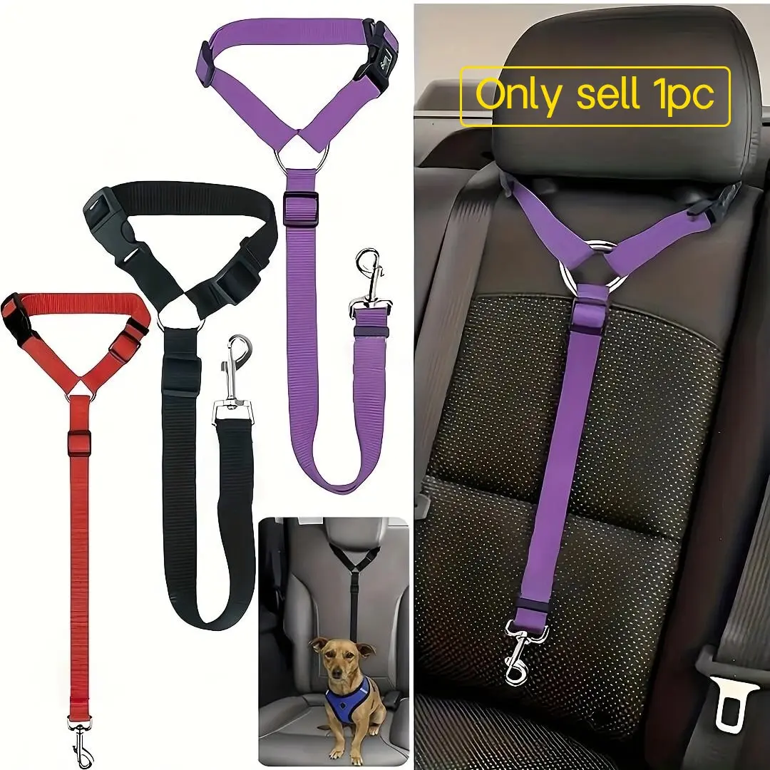 1pc Dog Safety Vest - Adjustable Safety Harness for Dachshund Car Seat Belt with Sturdy Metal Buckle, Comfort Padding Design, Ergonomic Support, Easy-to-Install Car Tether, Pet Travel-Specific
