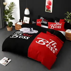 Letter Print Bedding Set, 3 Counts/set Including 1 Count Duvet Cover & 2 Counts Pillowcase without Filler, Soft Comfortable Bedding Set for Bedroom, Soft Breathable Bedding