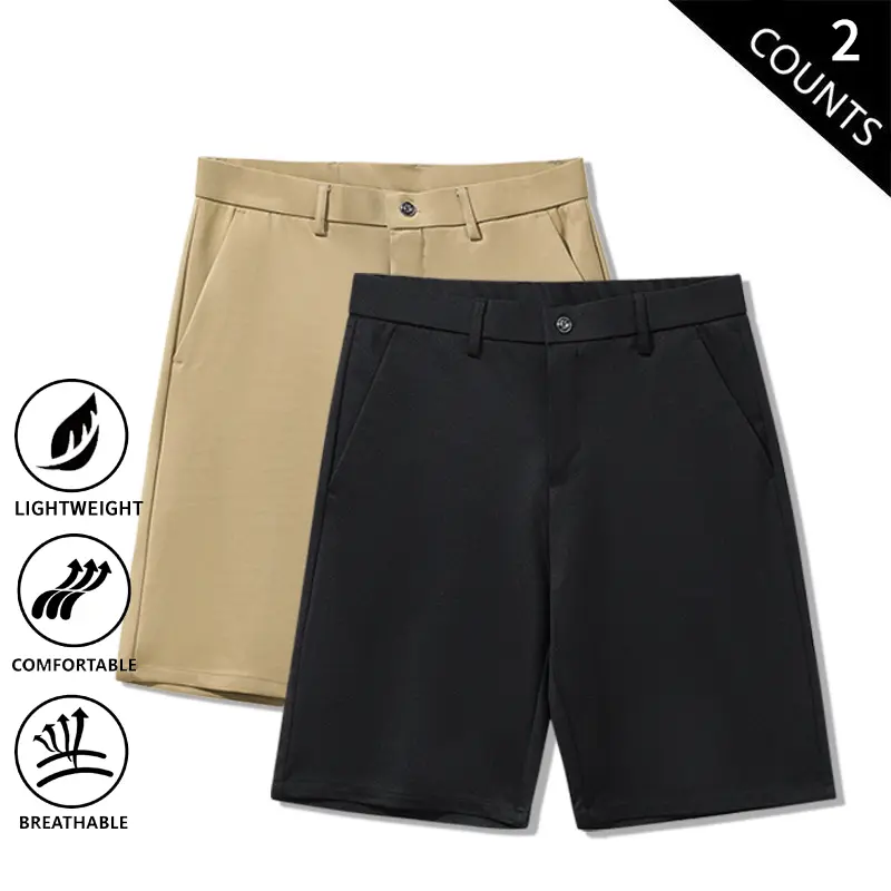 2-Pack Men’s Ice Silk Casual Shorts — Summer Lightweight, Breathable, Quick-Dry Knee-Length Dress Shorts, Straight Loose Fit for Business