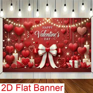1PC,2D Flat Valentine's Day Themed Backdrop, Romantic Love Heart Candle Gift Decor Background Cloth, Party Photo Backdrop, Wedding Proposal Confession Scene Decoration Prop Background Wall