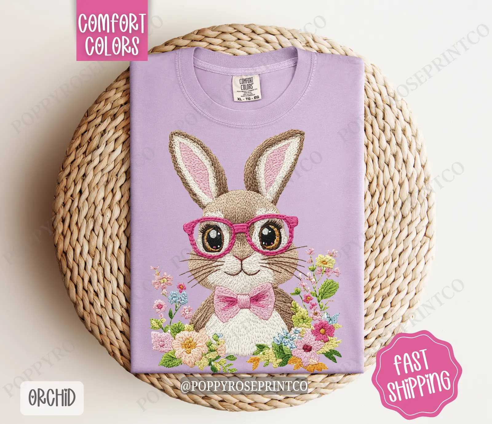 Embroidered Bunny Shirt Comfort Colors, Easter Women's Tee, Cute Women's Tshirt