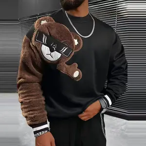 Men's Cartoon Bear Hoodie - Loose Fit Sweatshirt with Trendy Glasses Design, Soft Crew Neck & Long Sleeves, Machine Washable Casual Top, Birthday Holiday Gift Shirt, Comfortable & Relaxed Style, Softer Fabric