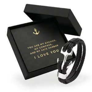 Anchor Bracelet with Message Card - “You Are My Anchor” Romantic Gift Box for Husband, Boyfriend, Fiancé -Anniversary & Valentine’s Day Jewelry