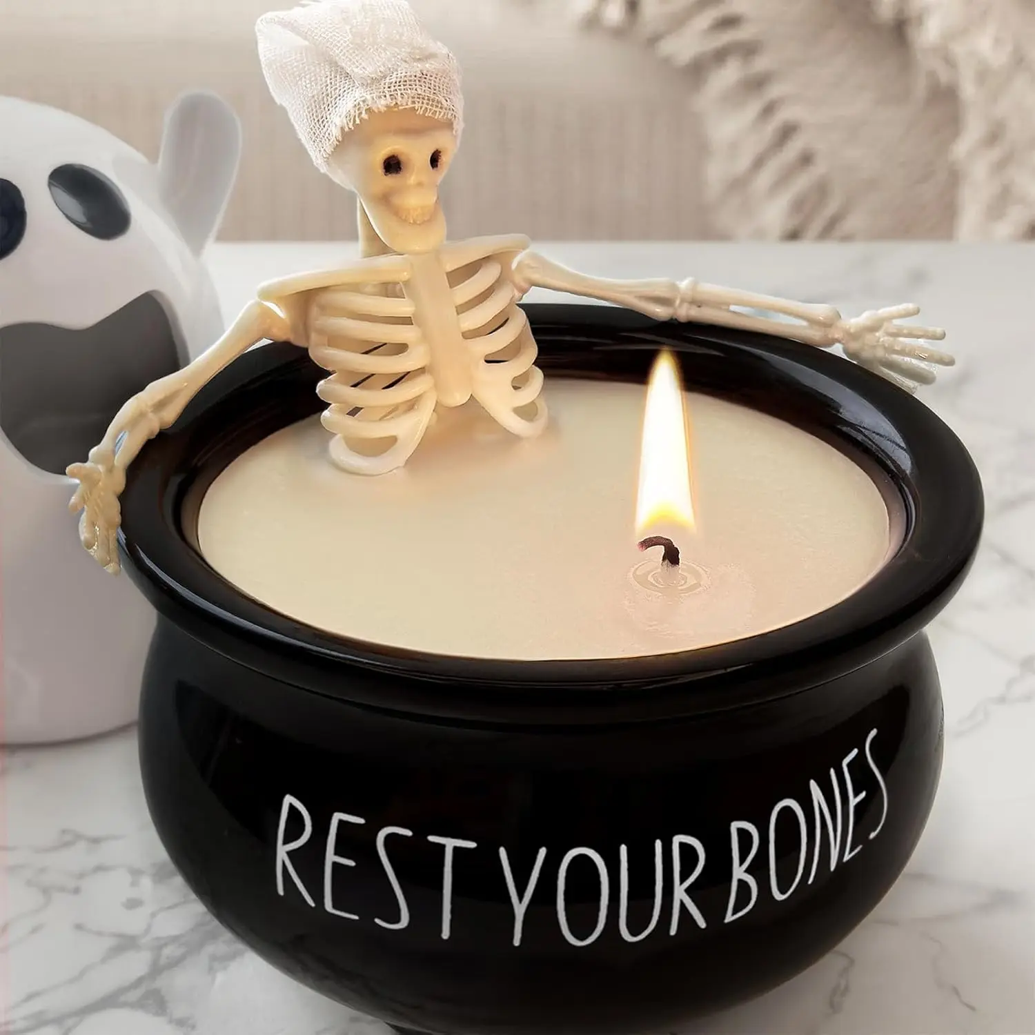 Halloween Decorations Indoor - Cute Skeleton Candles Decor | Spooky Candle Gifts Decoration, Halloween Centerpieces for Tables, for Home Room Mantel Party Kitchen