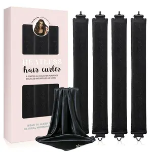 4 piece set of heatless curling rods in a color box, for sleep and easy waves, U-shaped