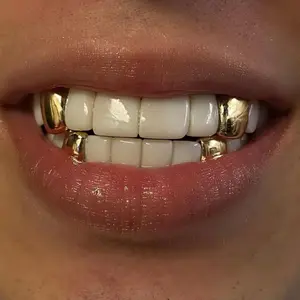 4 Piece Set 18k Plated Tooth Caps, HipHop Style Upper Jaw Teeth Decor Hat,Unique Design Fashionable LookComfortable Fit Nail