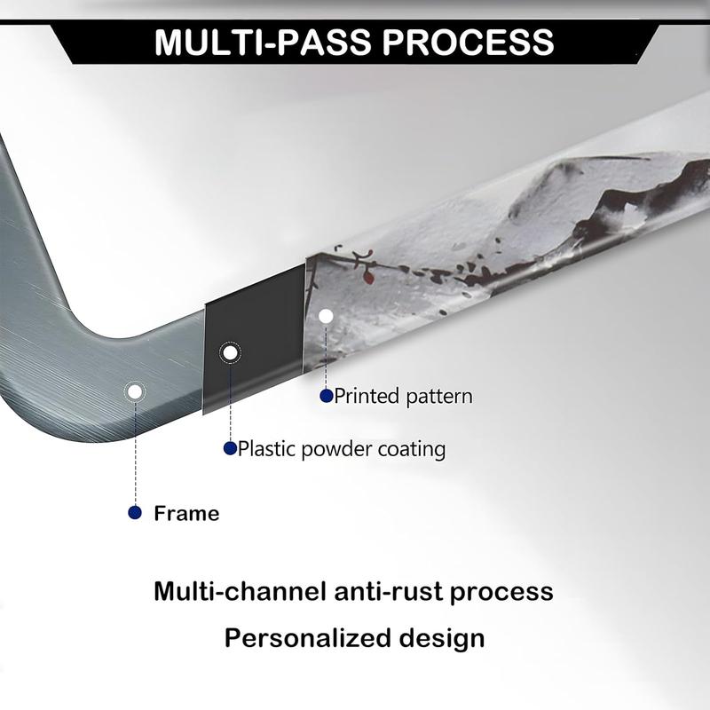 Watercolor Cherry Blossom License Plate Frames 2 Pack Japanese Sakura Steel Plate Holders Covers with Free Screws Fasteners Caps