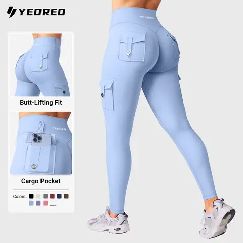 YEOREO CoreFlex High-Waisted Pocket-Ready Cargo Leggings - Seamless, Scrunch Butt Lifting, Tummy Control, Shaping Yoga Pants for Women - Gym Workout Apparel, Summer Essentials,outdoorfun