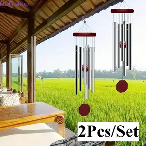 2Pcs Large Deep Tone Memorial Wind Chimes, Sympathy Outdoor Wind Chime with 6 Tuned Tubes, Elegant Decor for Garden Patio Balcony, Halloween & Remembrance Gift for Loved Ones