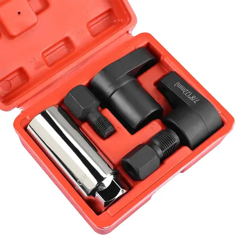 Father's Day Gift 7/8" Forged O2 Oxygen Sensor Socket & Thread Chaser Set (1PC/5PCS) - Chrome Molybdenum Carbon Steel Durable Material Automotive Maintenance Removal Tool with Offset Wrench, Rust Protection for DIY Car Owners in Tight Spaces