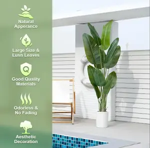 5 Feet Artificial Bird of Paradise, 60 Inch withPremium UV Resistant Lifelike Fake Plant in Potwith Dried Moss for Office, Indoor/Outdoor Use& Tropical Home Decor Tree GardenDecorations Decorative Flowers OrnamentsOutdoorfun Gift Valentine's day summervib