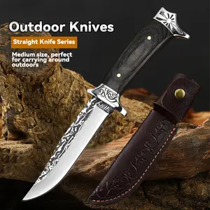 1pc, high quality 5Cr13mov steel multi-purpose knife, vintage carved leather, barbecue essential knife, multi-purpose kitchen knife, meat cleaver, men's gift