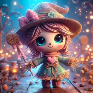 5D DIY Full Drill Round Diamond Painting - Diamond Art Kit Fairy Scarecrow, Magic Wand, Dreamy Light Effect Mosaic, Canvas - DIY Decorative Painting, Home Wall Decor, Suitable for Halloween and Christmas, Birthday and Anniversary Gifts