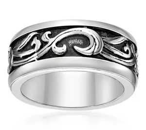 LYNX Men's Stainless Steel Baroque Inspired Scroll Band Ring